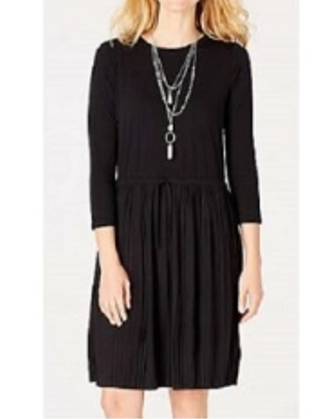 J.Jill Woman's Black Pleated Skirt Soft Knit Drawstring String Midi Dress Sz Lr